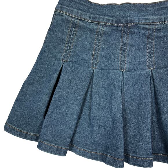 Dazy Pleated Jean Micro Mini Skirt/Skort Small/XS* Faded Dark Wash Denim Y2K 80s - Picture 8 of 9